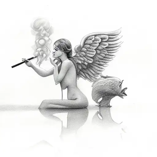 angels smoking tattoo design idea
