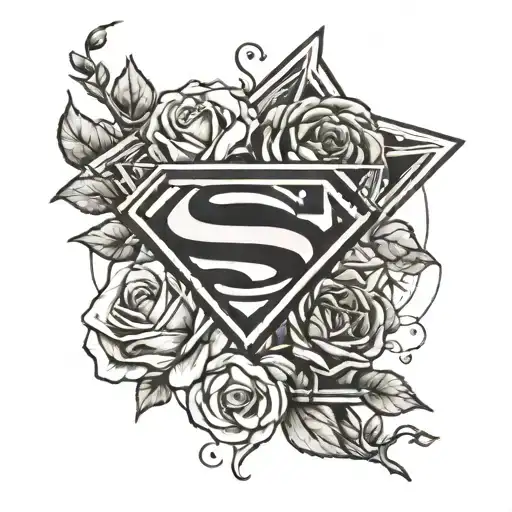 A tattoo design combining roses and Superman in a yin and yang symbol tattoo design idea
