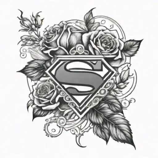 A tattoo design combining roses and Superman in a yin and yang symbol tattoo design idea