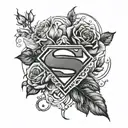 A tattoo design combining roses and Superman in a yin and yang symbol tattoo design idea