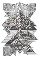 kingdom, lighting bolt, mountain peak, aztec, rage tattoo design idea