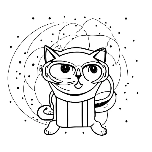 cat in spaceship tattoo design idea