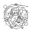 cat in spaceship tattoo design idea