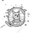 cat in spaceship tattoo design idea