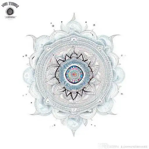 An intricate mandala design incorporating elements of dance and spirituality, with hidden cat silhouettes tattoo design idea