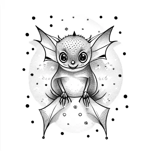 cute small bat with falling snowflakes tattoo design idea