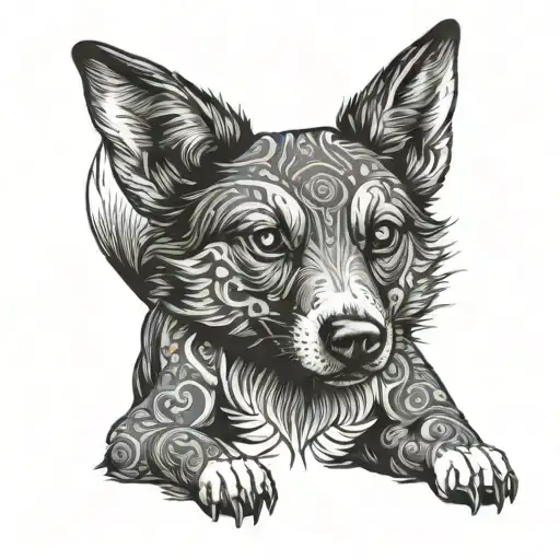 red heeler dog as a fox in irezumi style tattoo design idea