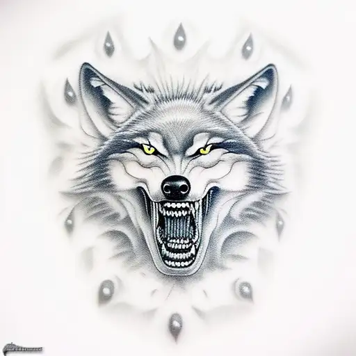 A wolf with an evil snarl of teeth tattoo design idea