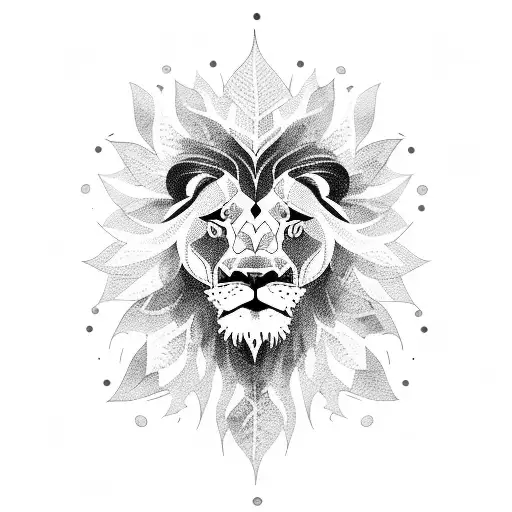 lion roaring with leaves around tattoo design idea
