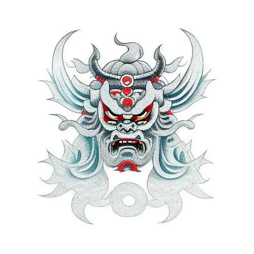 oni mask with girl face tattoo design idea