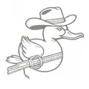 Duck wearing a cowboy hat. It also has a revolver that is shooting a heart as ammo. tattoo design idea