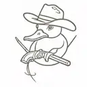 Duck wearing a cowboy hat. It also has a revolver that is shooting a heart as ammo. tattoo design idea