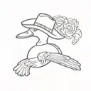 Duck wearing a cowboy hat. It also has a revolver that is shooting a heart as ammo. tattoo design idea