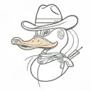 Duck wearing a cowboy hat. It also has a revolver that is shooting a heart as ammo. tattoo design idea