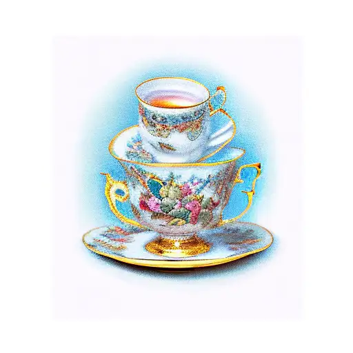 tea cup on a stack of books tattoo design idea