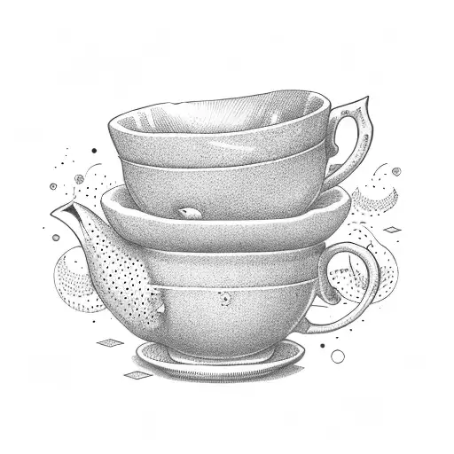 tea cup on a stack of books tattoo design idea