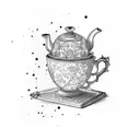 tea cup on a stack of books tattoo design idea
