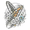 feather with flowers inside and birds coming out  tattoo design idea