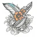 feather with flowers inside and birds coming out  tattoo design idea