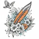feather with flowers inside and birds coming out  tattoo design idea
