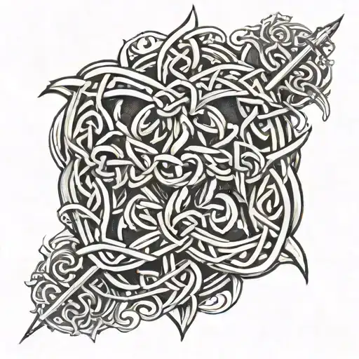 Celtic father-son knot intertwined with crossed axes tattoo design idea