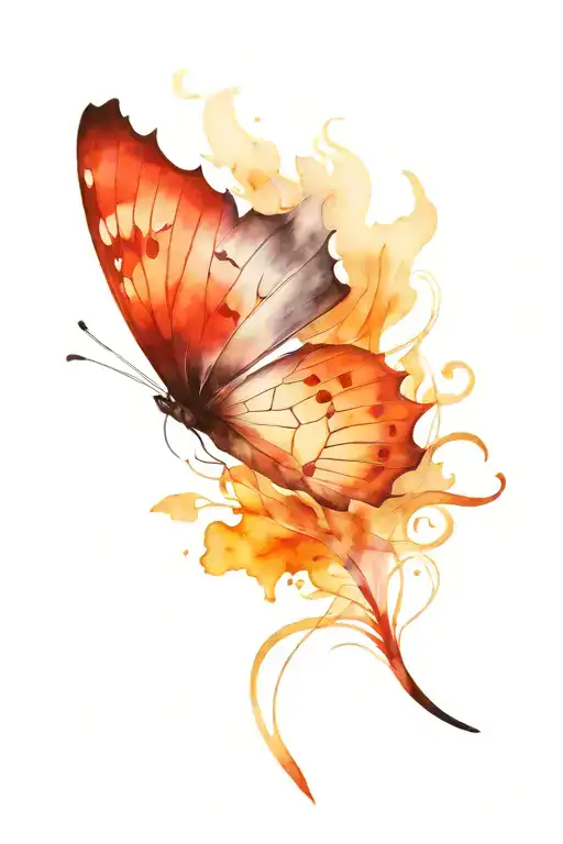 feather black,red,fire orange butterfly flying tattoo design idea