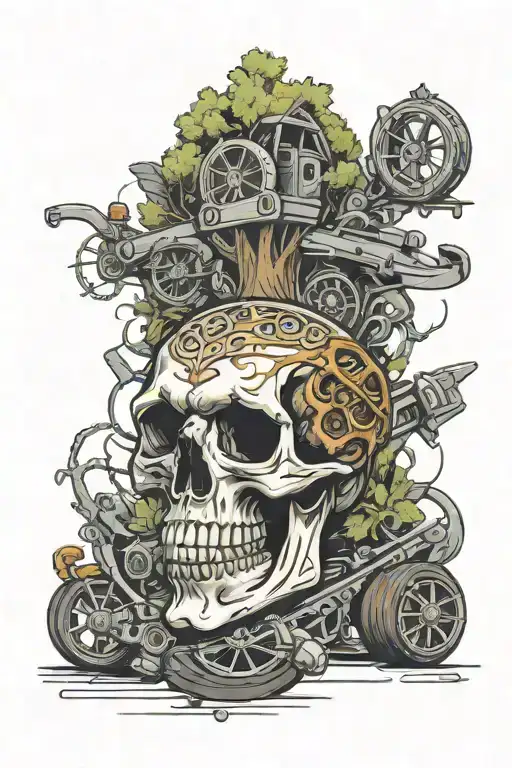 skull, alloy wheels, sneaker, tree, car parts  tattoo design idea