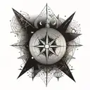 A compass pointing towards a full moon, with intricate geometric patterns surrounding it tattoo design idea
