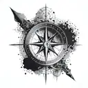 A compass pointing towards a full moon, with intricate geometric patterns surrounding it tattoo design idea