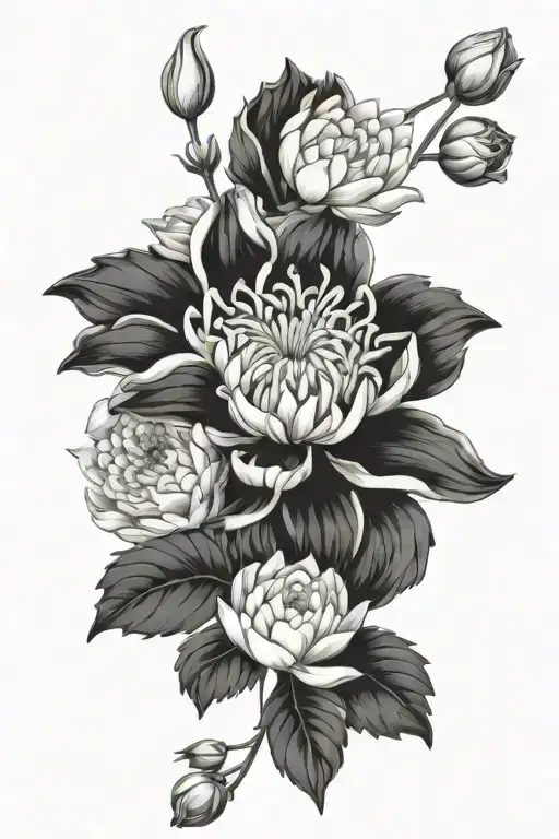 chrysanthemum delphinium and the water lily daisy and sweet pea carnations birth flowers mix them together  tattoo design idea