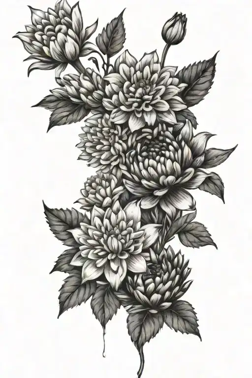 chrysanthemum delphinium and the water lily daisy and sweet pea carnations birth flowers for a thigh peace fine lines tattoo design idea
