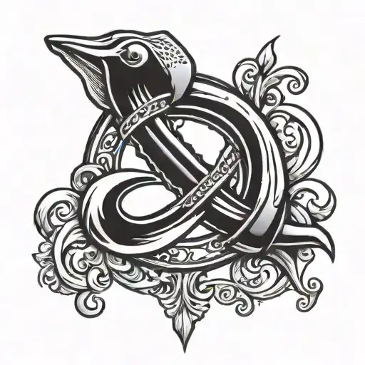 Fish hook with infinity symbol above it tattoo design idea