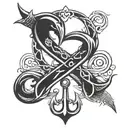 Fish hook with infinity symbol above it tattoo design idea