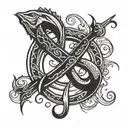 Fish hook with infinity symbol above it tattoo design idea