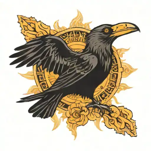 Haida raven, combined with a Dia de los Muertos marigold that resembles a radiant sun. tattoo design idea
