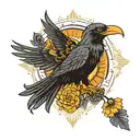 Haida raven, combined with a Dia de los Muertos marigold that resembles a radiant sun. tattoo design idea