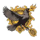 Haida raven, combined with a Dia de los Muertos marigold that resembles a radiant sun. tattoo design idea