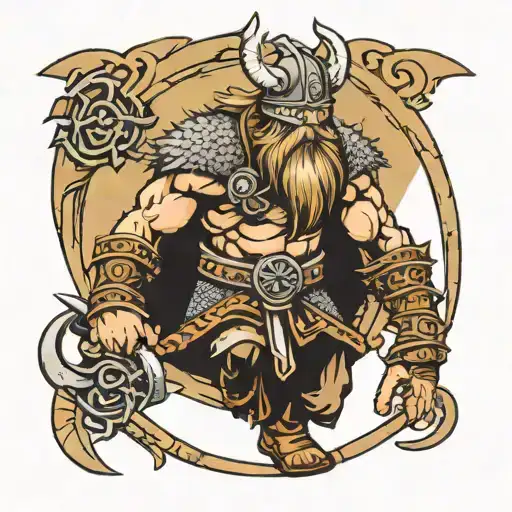 Viking warrior coming out of a tunnel tattoo design idea