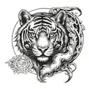 A tattoo design combining a tiger and a wolf in a yin-yang symbol, representing the duality of your Gemini zodiac sign. tattoo design idea