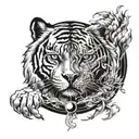 A tattoo design combining a tiger and a wolf in a yin-yang symbol, representing the duality of your Gemini zodiac sign. tattoo design idea