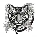 A tattoo design combining a tiger and a wolf in a yin-yang symbol, representing the duality of your Gemini zodiac sign. tattoo design idea