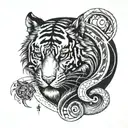 A tattoo design combining a tiger and a wolf in a yin-yang symbol, representing the duality of your Gemini zodiac sign. tattoo design idea