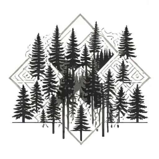 burning forest, black spruce and pine trees, tree tops burning tattoo design idea