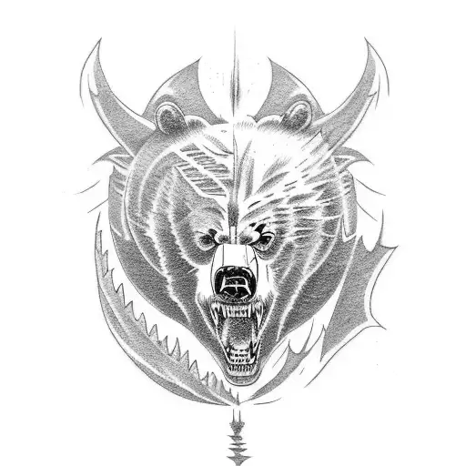 Design a tattoo showcasing a fierce wrestling match between a bear and a dragon tattoo design idea