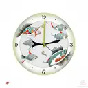 and old round clock showing 9:20 within a pisces sign that is made up of two koi fish, that is like ying-yang tattoo design idea