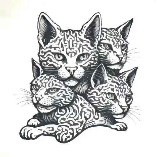 three-headed cat  tattoo design idea
