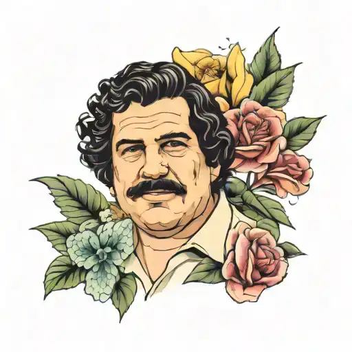 pablo escobar with floowers tattoo design idea