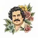 pablo escobar with floowers tattoo design idea
