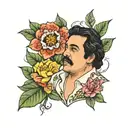 pablo escobar with floowers tattoo design idea