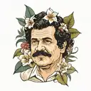 pablo escobar with floowers tattoo design idea